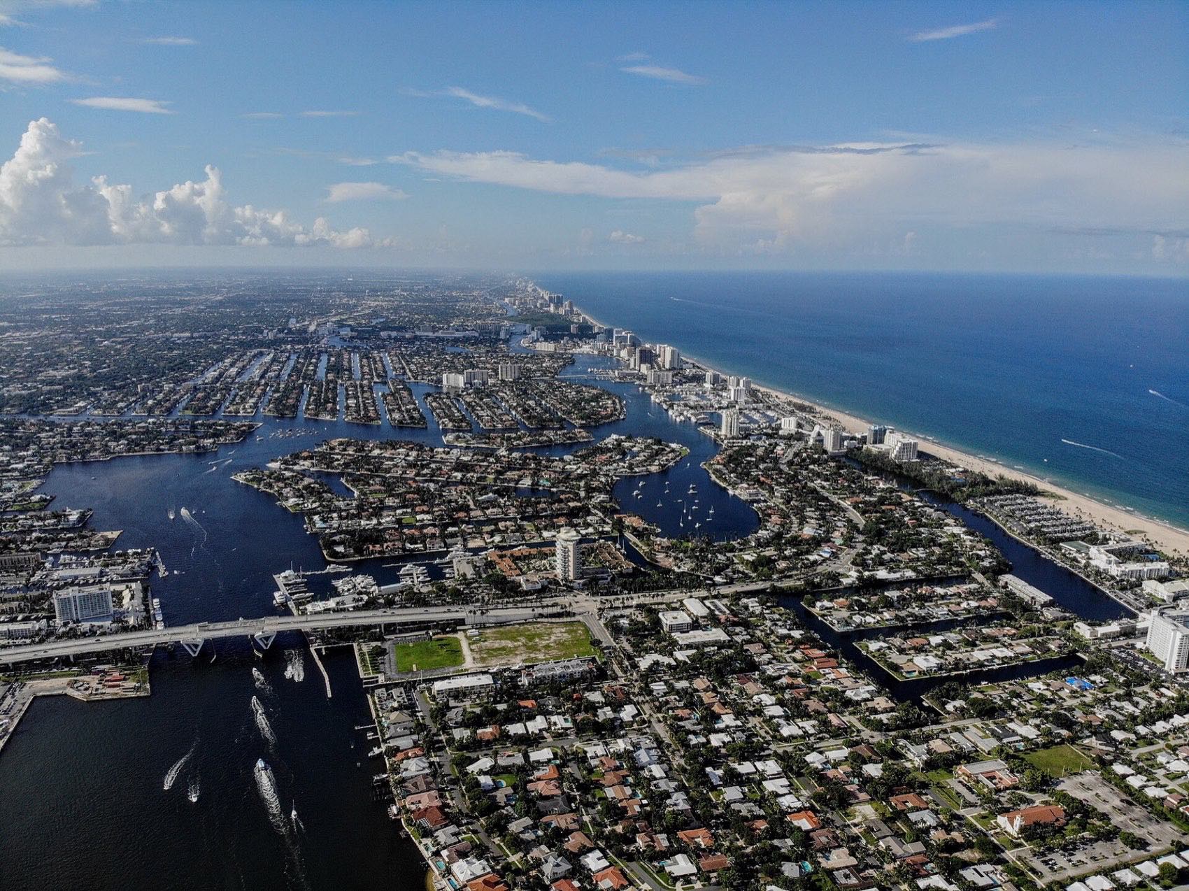 Aerial view of Fort Lauderdale — the Las Olas finger isles, the Intracoastal Waterway and the Atlantic beachfront